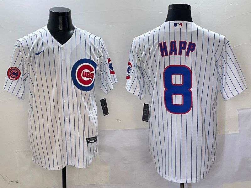 Men Chicago Cubs #8 Happ White Stripe Game Nike 2025 MLB Jersey style 5